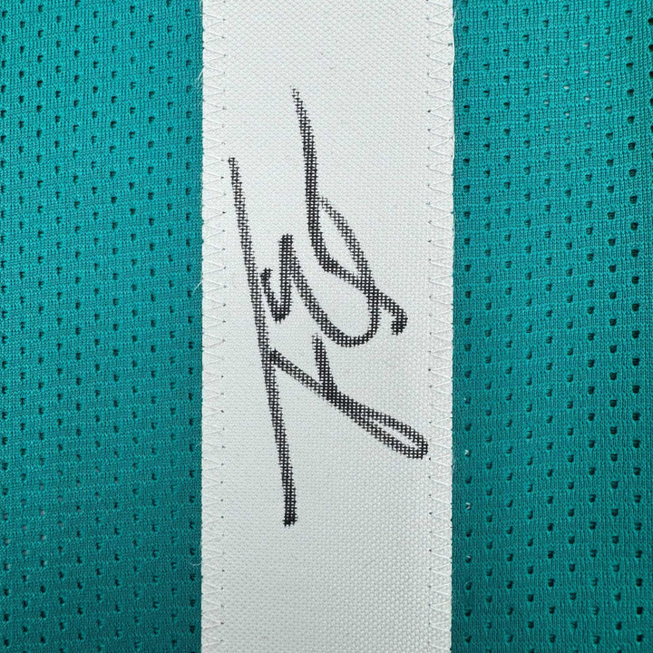 Framed Autographed/Signed Travis Etienne Jr. 35x39 Teal Jersey Beckett COA