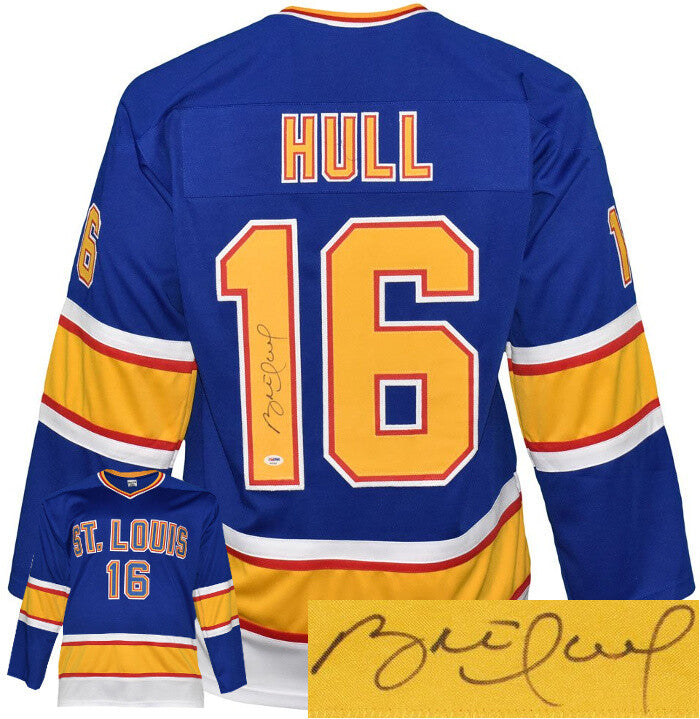 Brett Hull signed St. Louis TB Blue Custom Stitched Pro Hockey Jersey XL - PSA