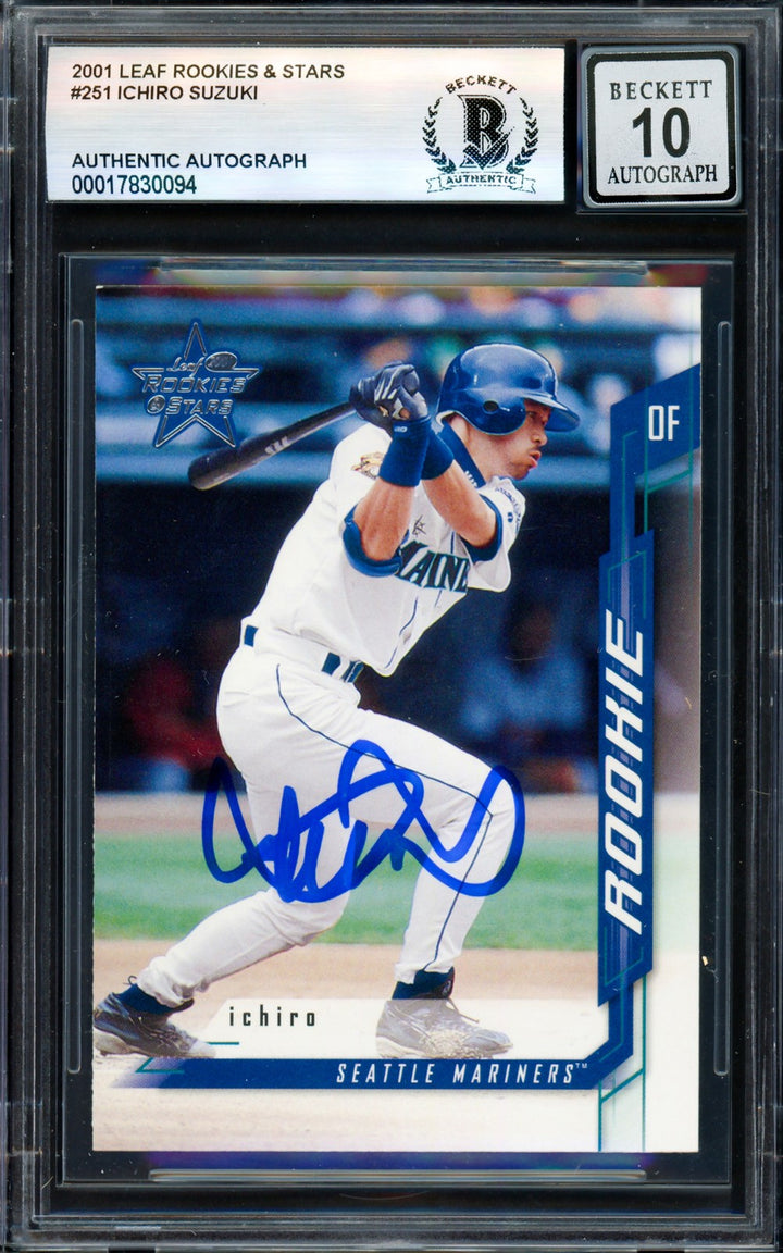 Ichiro Suzuki Signed 2001 Leaf Rookies & Stars RC 251 Mariners Sig 10 Beckett