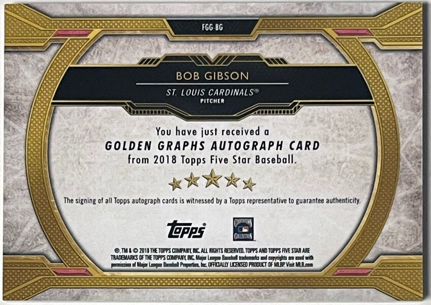 Bob Gibson signed 2018 Topps Five Star Golden Graphs Green On Card Auto #FGG-BG
