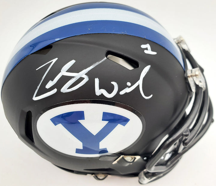 Zach Wilson Signed BYU Cougars Matte Black Speed Mini Helmet Beckett BAS