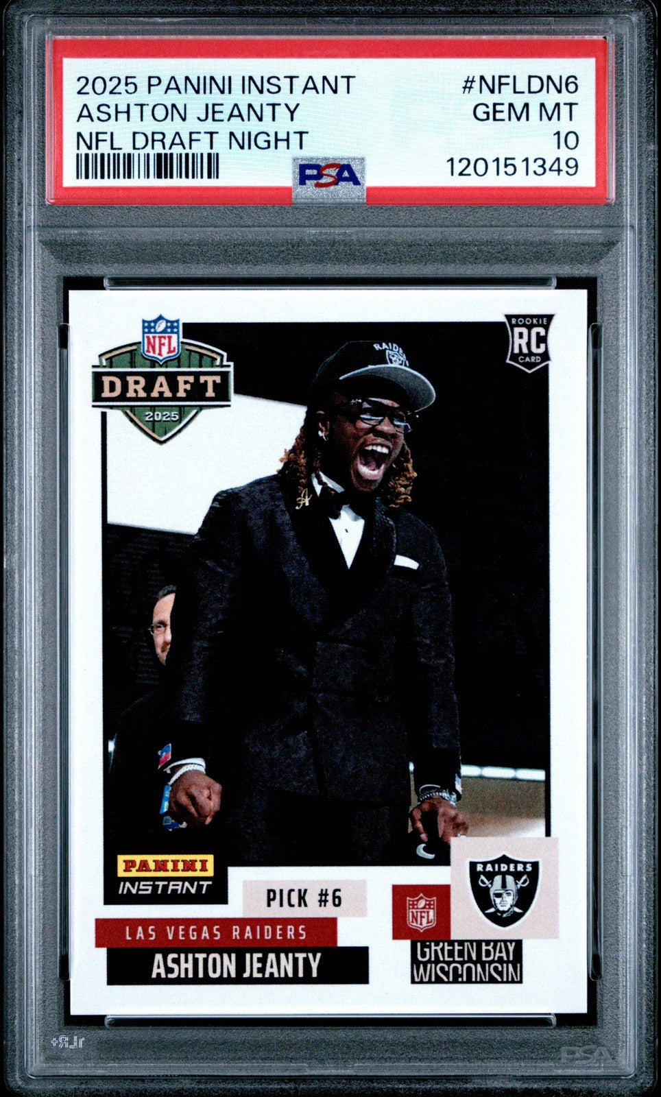 Graded 2025 Panini Instant Ashton Jeanty #DN6 Draft Night Football Card PSA 10