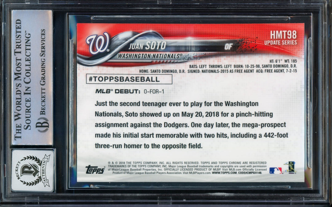Juan Soto Auto Signed 2018 Topps Chrome Update RC HMT98 Mets Auto GM 10 Beckett