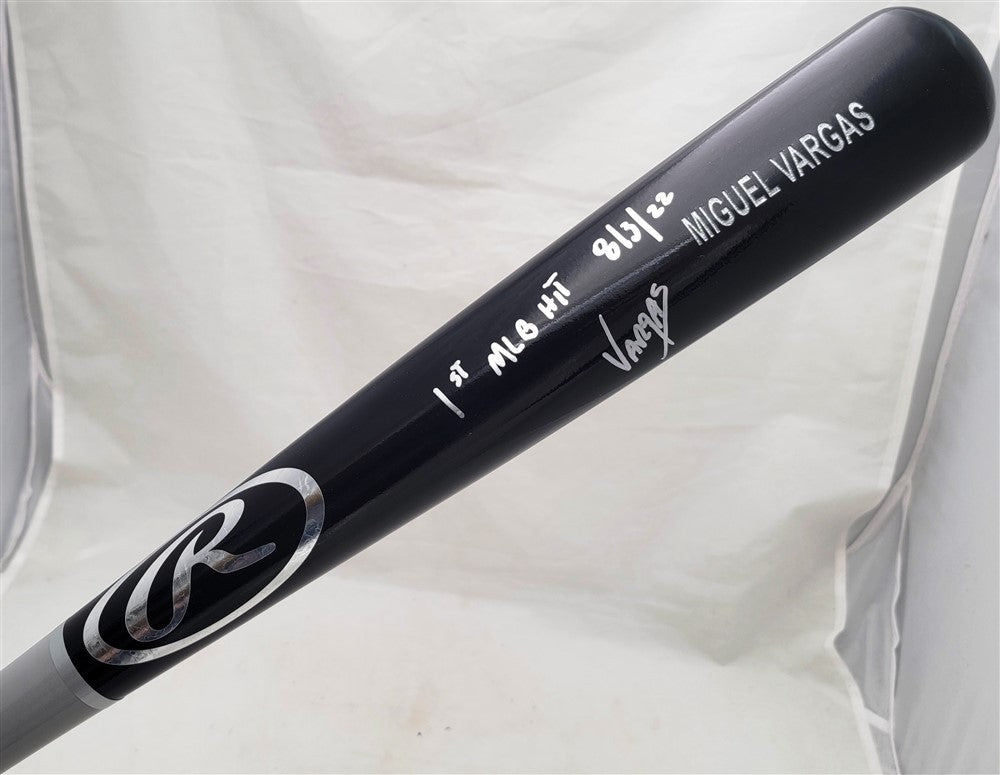 Miguel Vargas Signed Black Rawlings Bat Dodgers "1st MLB Hit 8/3/22" Beckett Wit