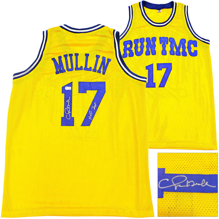 Golden State Warriors Chris Mullin Signed Yellow Jersey "HOF 2011" Beckett Wit