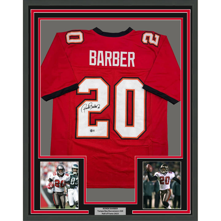 Framed Autographed/Signed Ronde Barber 35x39 Tampa Bay Red Jersey Beckett COA