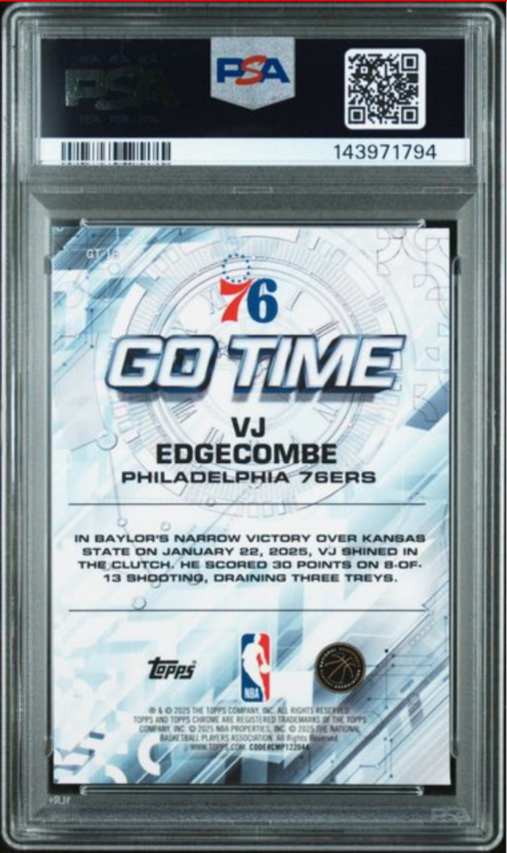 Graded 2025 Topps Chrome VJ Edgecombe #GT18 Go Time Rookie Card PSA 10 Gem Mint