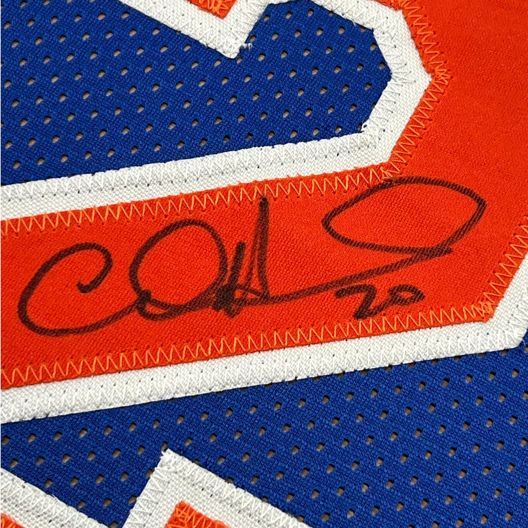 Framed Autographed/Signed Allan Houston 33x42 New York Blue Jersey PSA/DNA COA