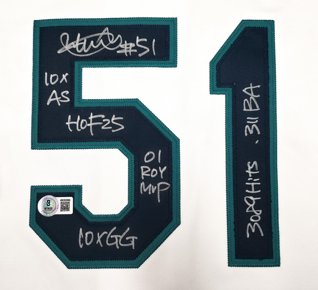 Mariners Ichiro Suzuki Auto White M&N Cooperstown 2001 Rookie Jersey 52 7 Stats