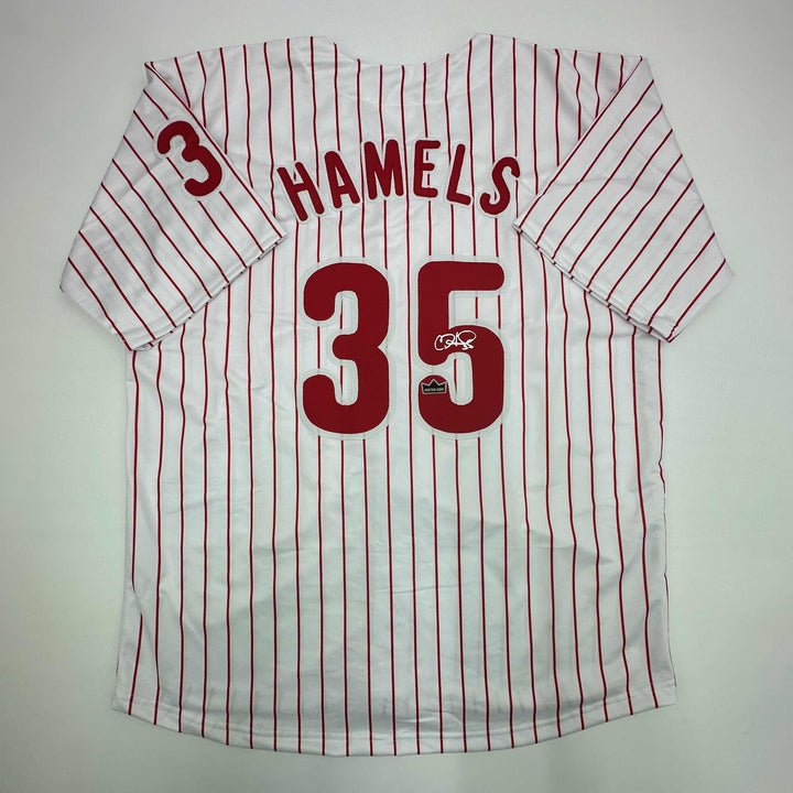 Facsimile Autographed Cole Hamels Philadelphia Pinstripe Reprint Jersey Men's XL