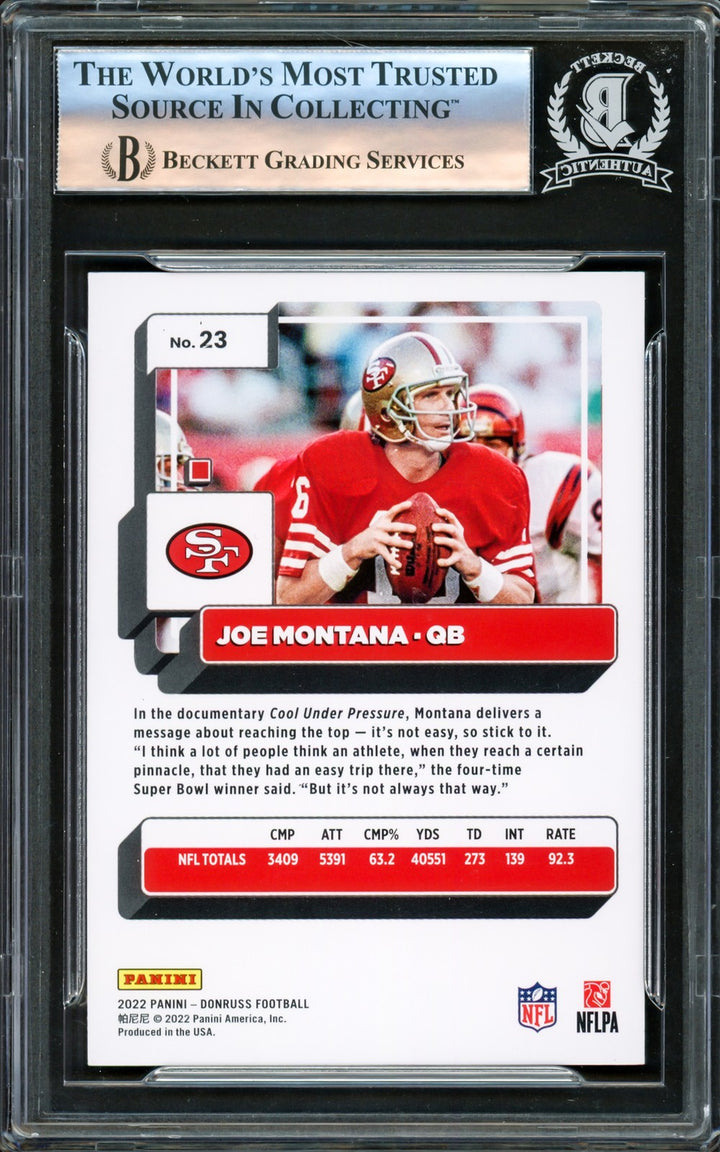 Joe Montana Autographed Signed 2022 Donruss Card 23 San Francisco 49ers Beckett