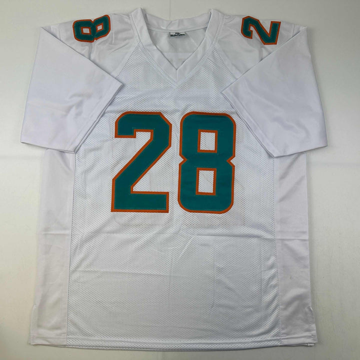 Autographed/Signed De’Von DeVon Achane Miami White Jersey Beckett BAS COA