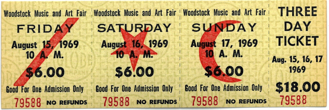 Penny Stallings Signed 1969 Woodstock Ultra Rare $18 3 Day Full Ticket RARE- JSA