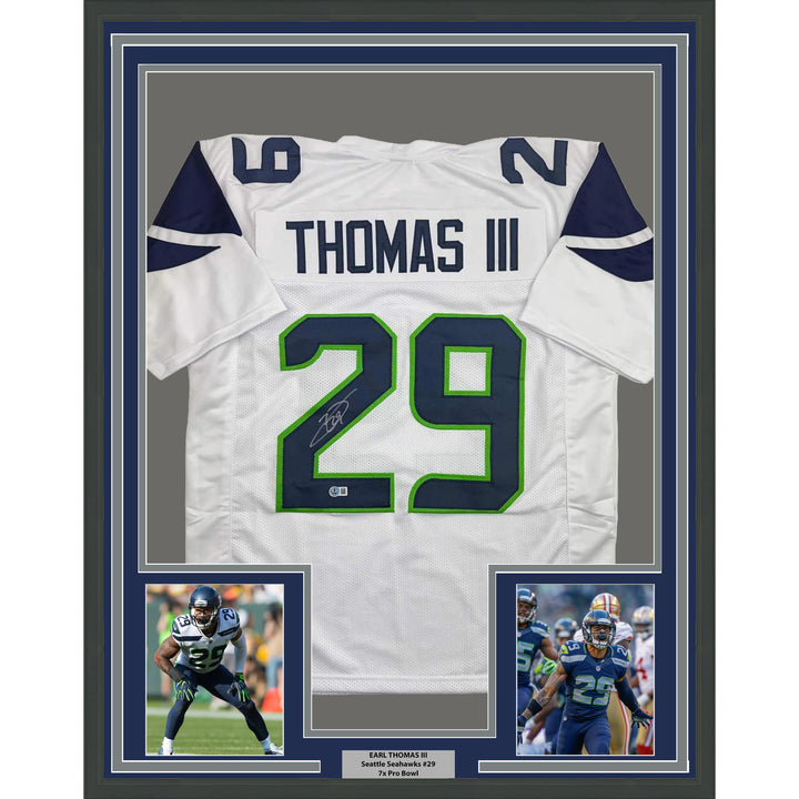 Framed Autographed/Signed Earl Thomas III 35x39 Seattle White Jersey Beckett COA