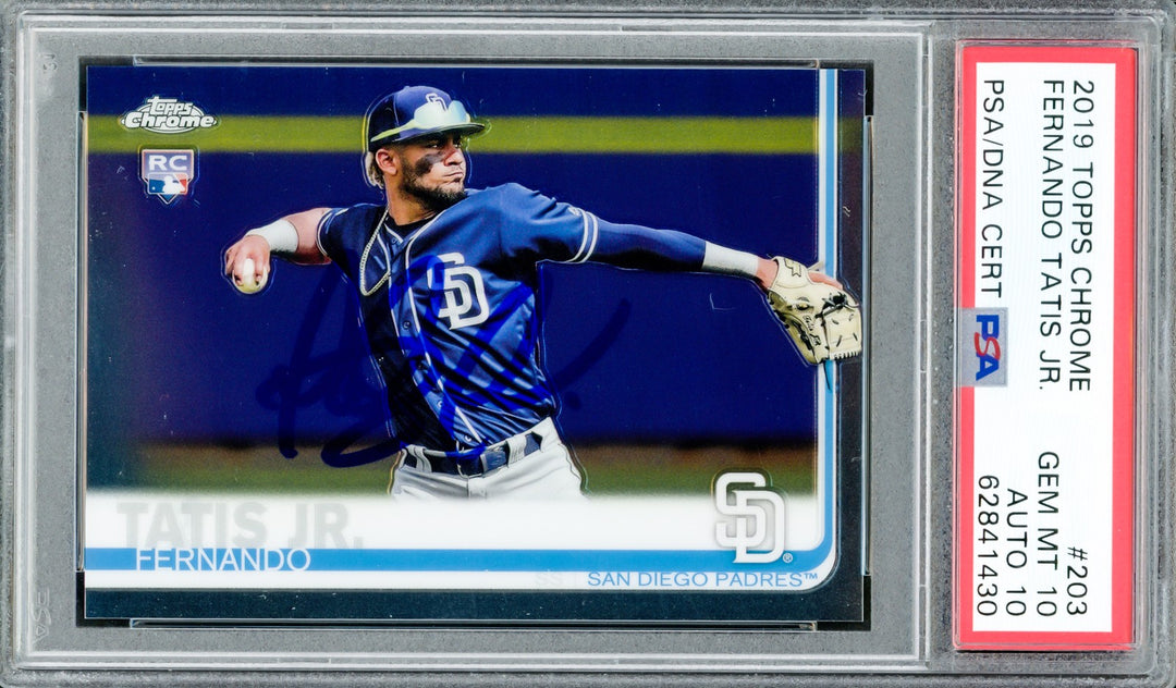 Fernando Tatis Jr. Signed 2019 Topps Chrome RC #203 San Diego Padres PSA 10