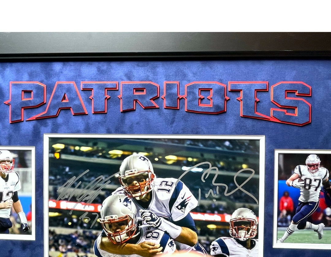 Tom Brady Rob Gronkowski Signed Patriots 16x20 Photo Framed Game Used Fanatics