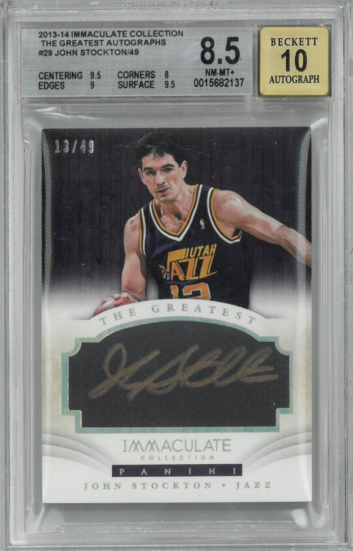John Stockton signed 2013-14 Immaculate Autographs Card/49- BGS Graded 8.5 NM-MT