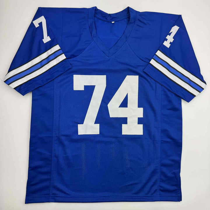 Autographed/Signed BOB LILLY HOF 80 Dallas Retro Blue Football Jersey JSA COA