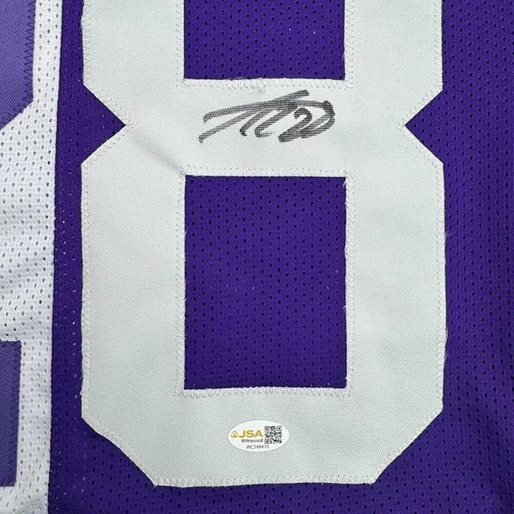 Framed Autographed/Signed Adrian Peterson 35x39 Minnesota Split Jersey JSA COA