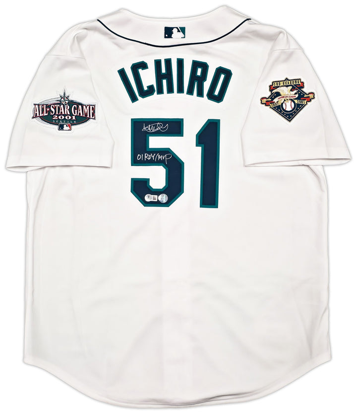Mariners Ichiro Suzuki Auto White M&N Cooperstown 2001 ASG Jersey 48 01 ROY/MVP