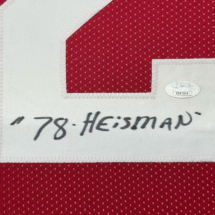 Framed Autographed/Signed Billy Sims 78 HT 33x42 Oklahoma Maroon Jersey JSA COA