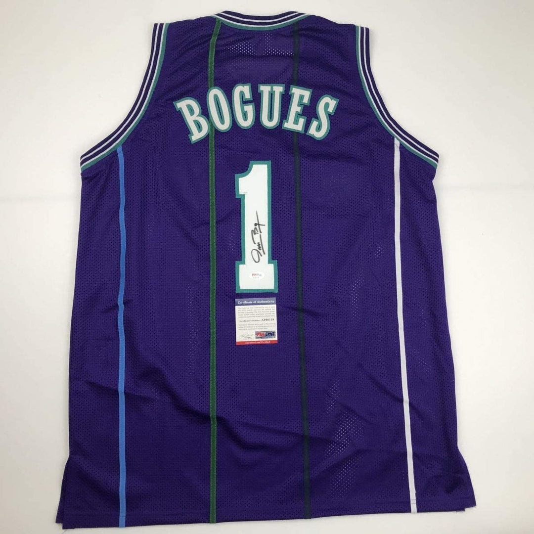 Autographed/Signed Muggsy Bogues Charlotte Purple Jersey PSA/DNA COA
