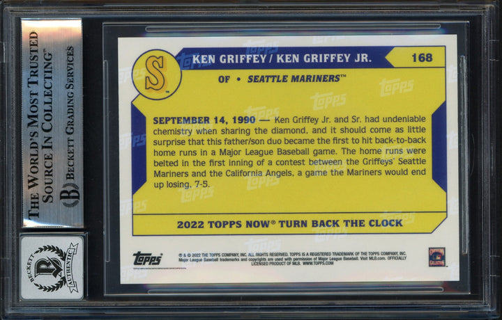 Ken Griffey Jr. & Sr. Signed 2022 Topps Now Card 168 Mariners Auto GM 10 Beckett