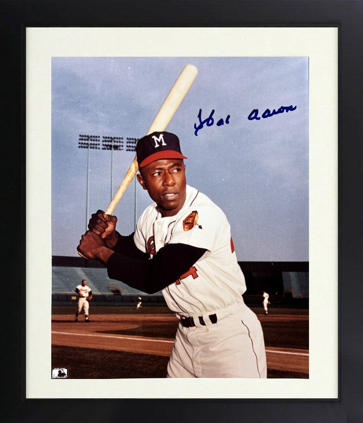 Hank Aaron signed Milwaukee Braves 8x10 Photo Minor Ding Framed- Tuff Stuff COA