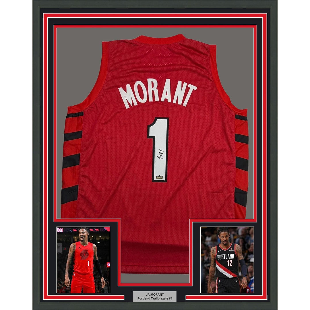 Framed Facsimile Autographed Ja Morant 35x39 Portland Red Reprint Jersey