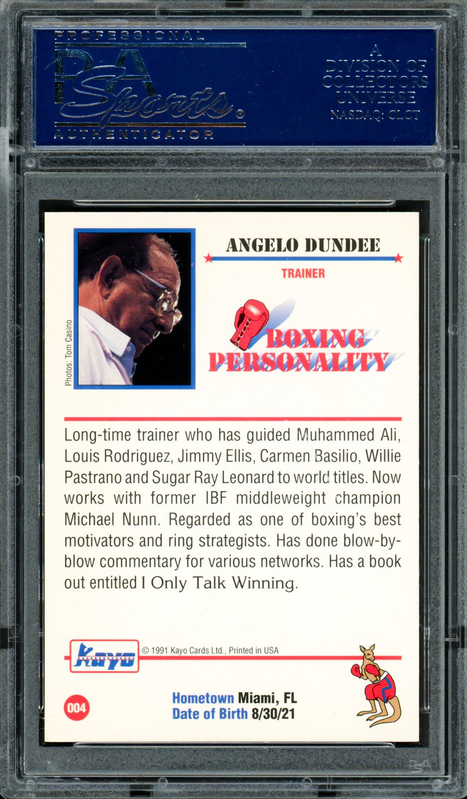 Angelo Dundee Autographed Signed 1991 Kayo Card #4 Trainer PSA/DNA #83314137