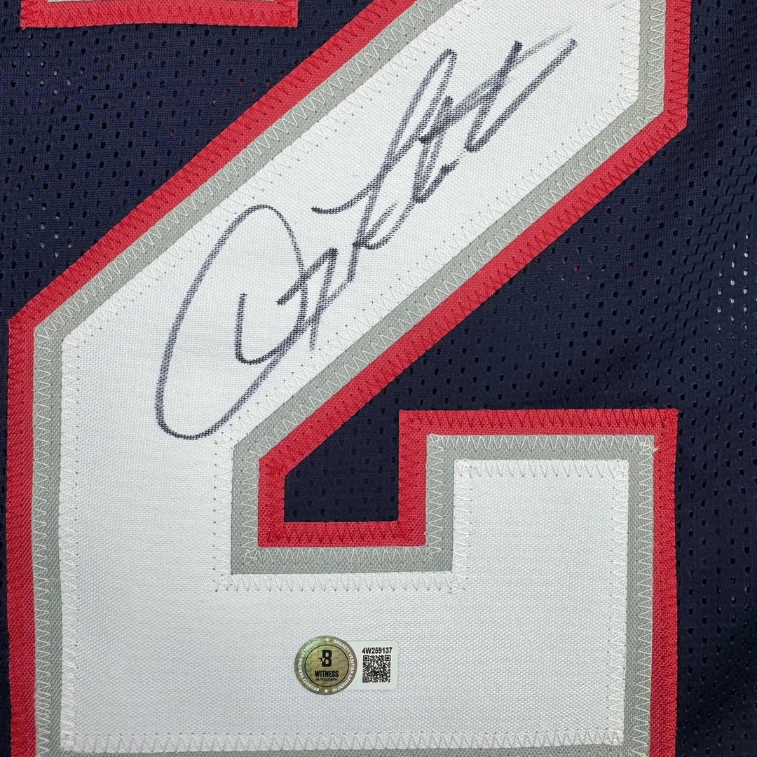 Autographed/Signed Doug Flutie New England Blue Football Jersey Beckett BAS COA