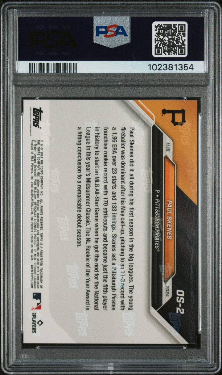 Graded 2024 Topps Now Paul Skenes #OS2 Offseason Rookie RC Baseball Card PSA 10