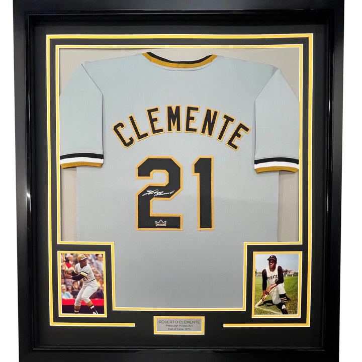 Framed Facsimile Autographed Roberto Clemente 33x42 Reprint Laser Auto Jersey