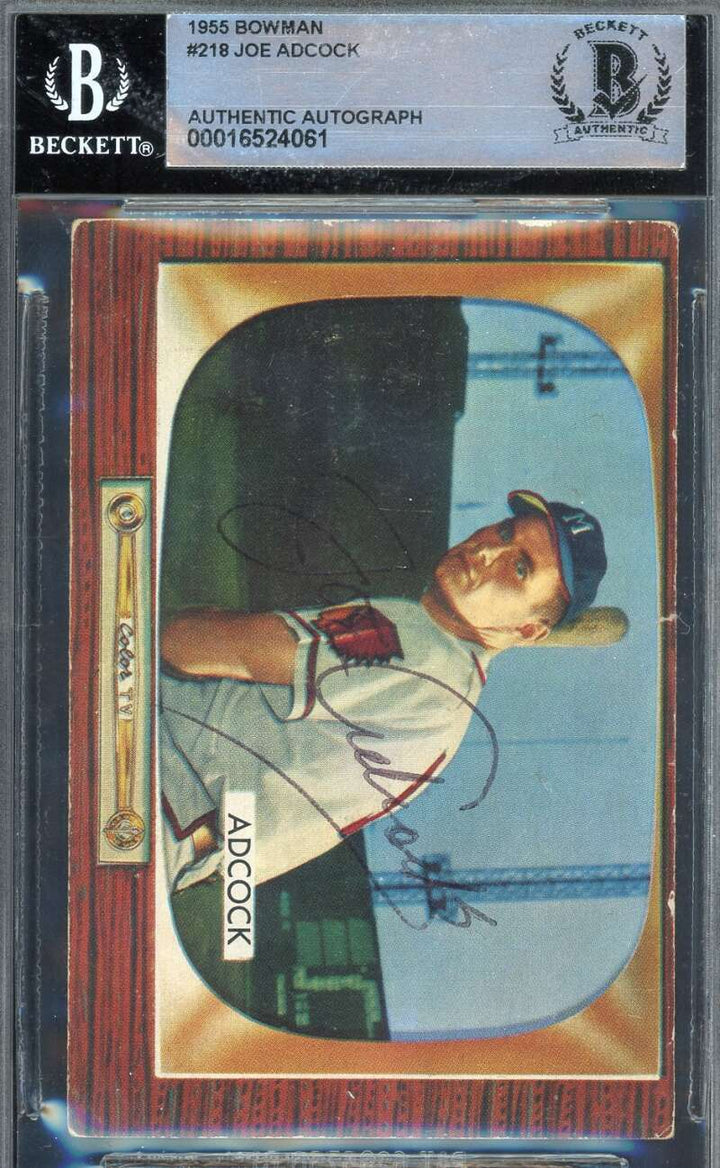 Joe Adcock Beckett BAS Signed 1955 Bowman Autograph