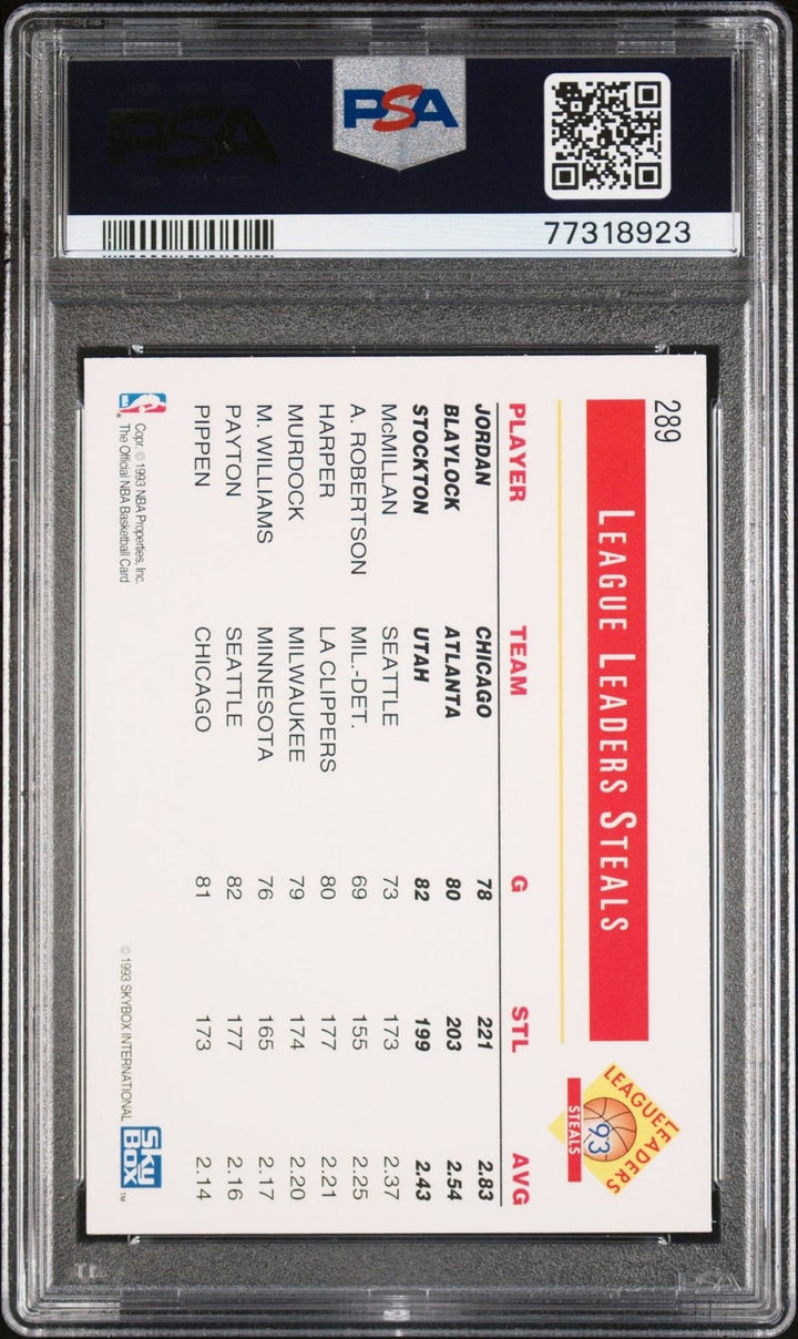 Graded 1993 NBA Hoops Michael Jordan #289 Steals Leaders Basketball Card PSA 10