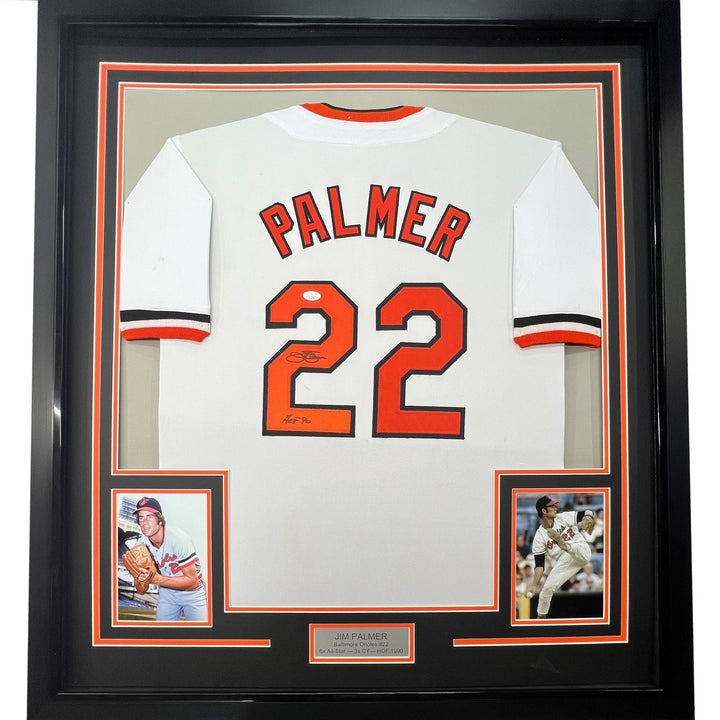 FRAMED Signed JIM PALMER 35x39 Baltimore White Jersey JSA COA Auto
