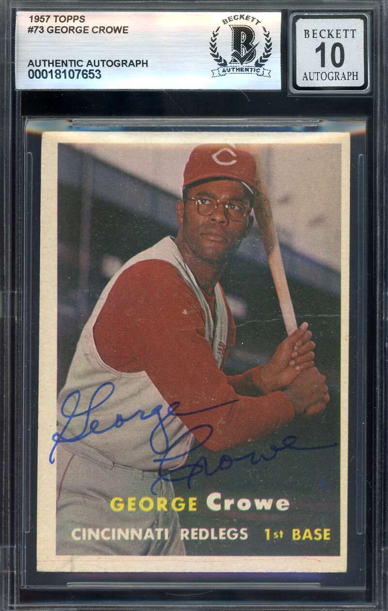 George Crowe Gem Mint 10 Beckett BAS Signed 1957 Topps Autograph Reds
