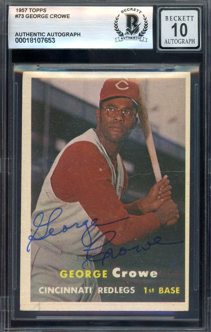 George Crowe Gem Mint 10 Beckett BAS Signed 1957 Topps Autograph Reds