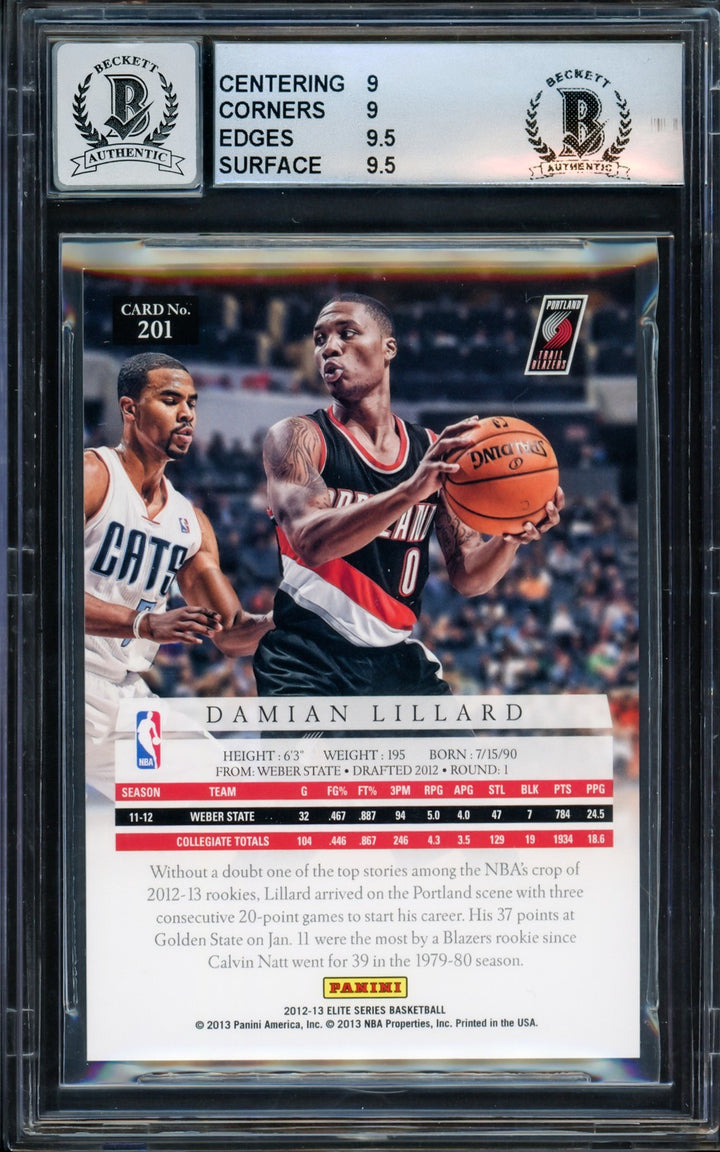 Damian Lillard Signed 2012-13 Panini Elite Series RC 201 BGS 9 Sig 10 #/249 BAS