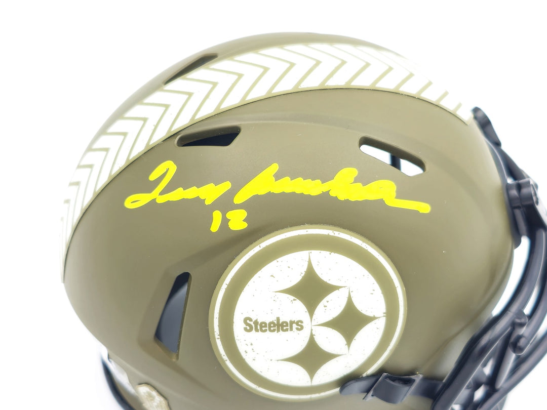 Terry Bradshaw Auto Steelers Army Green Salute to Service Mini Helmet Beckett