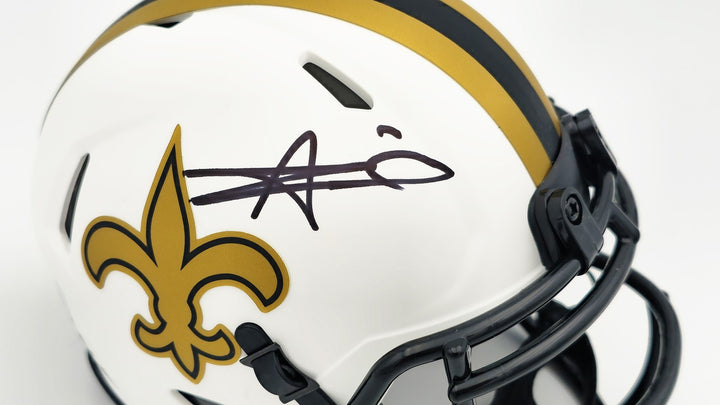 Alvin Kamara Signed Saints Lunar Eclipse White Speed Mini Helmet Beckett Wit