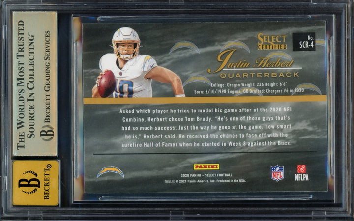 Justin Herbert Auto 2020 Select Certified RC 4 Chargers BGS 9.5 Auto 10 Beckett