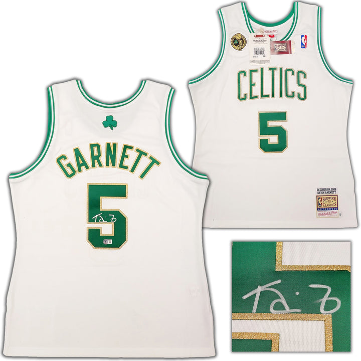 Boston Celtics Kevin Garnett Signed White & Gold Mitchell & Ness Hardwood