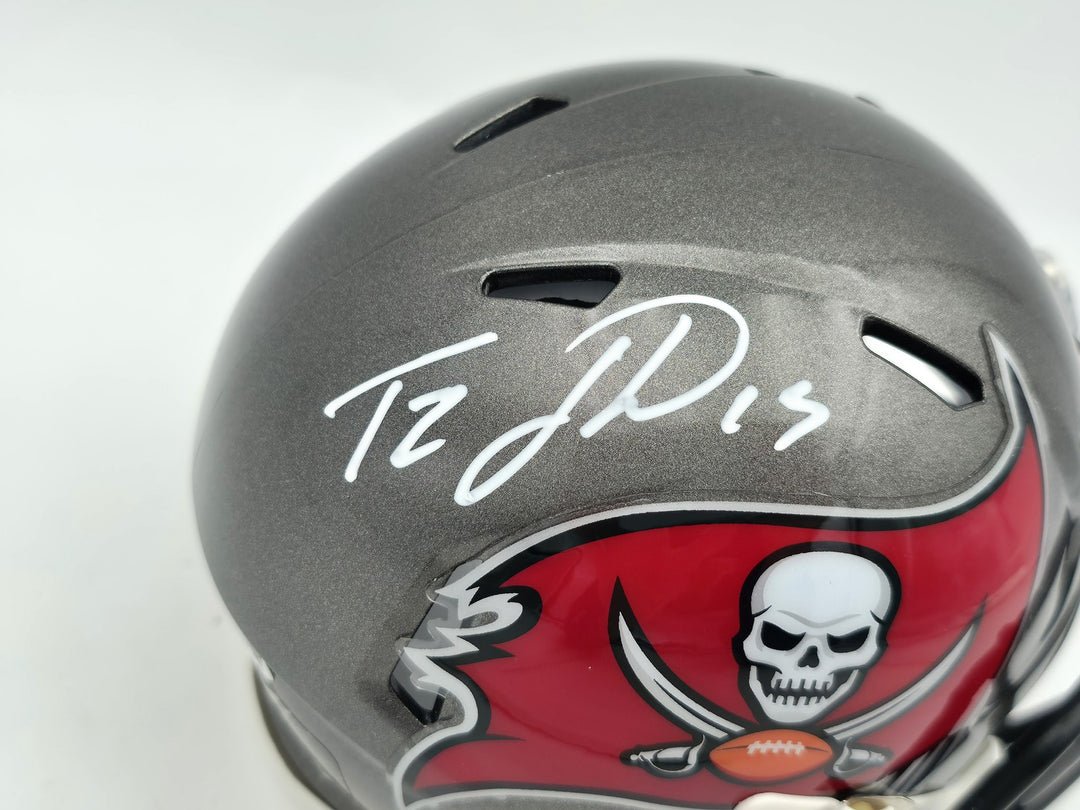 Tez Johnson Signed Tampa Bay Buccaneers Silver Speed Mini Helmet JSA Witness