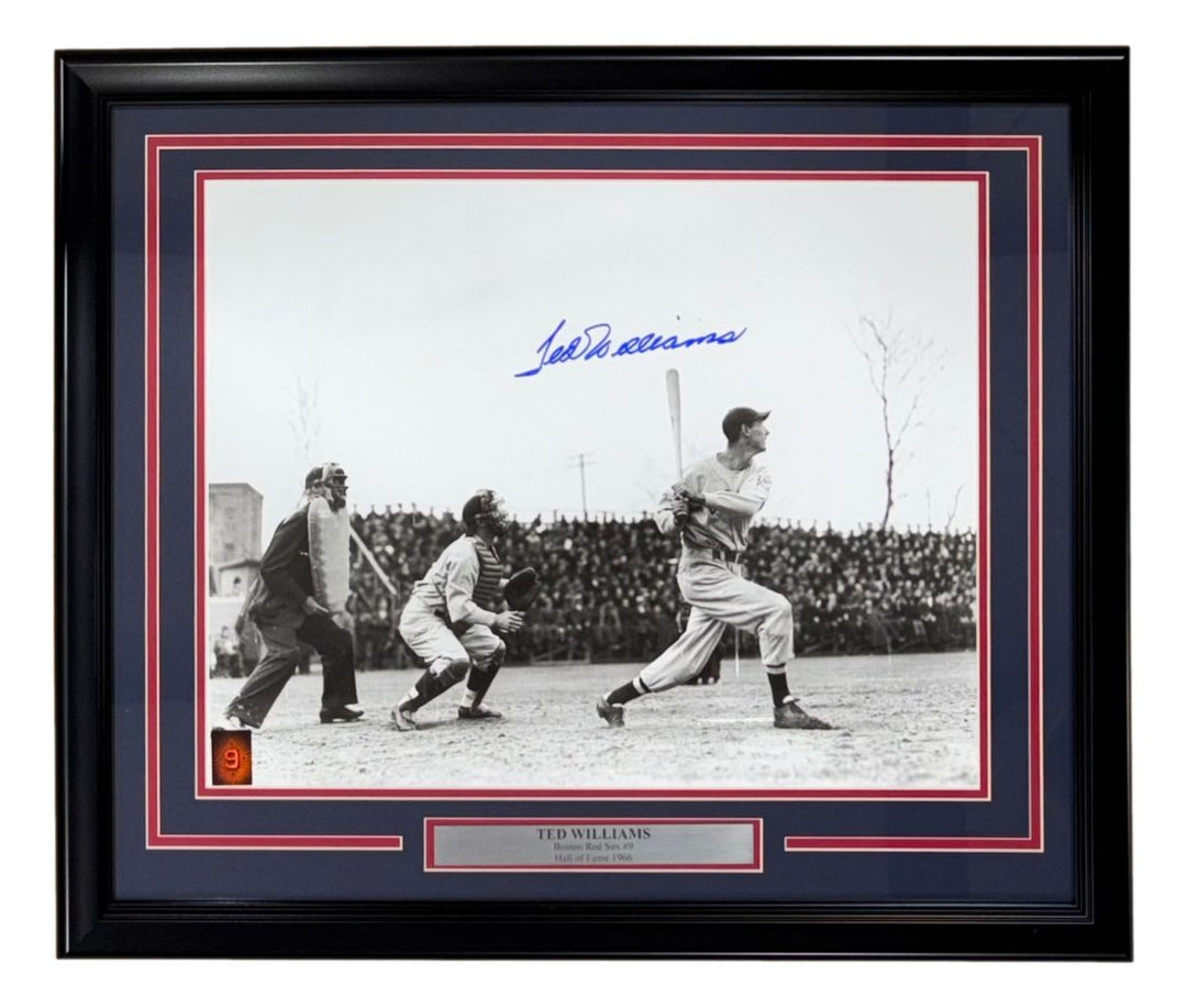 Ted Williams Signed Framed 16x20 Boston Red Sox Swing Photo PSA/DNA LOA