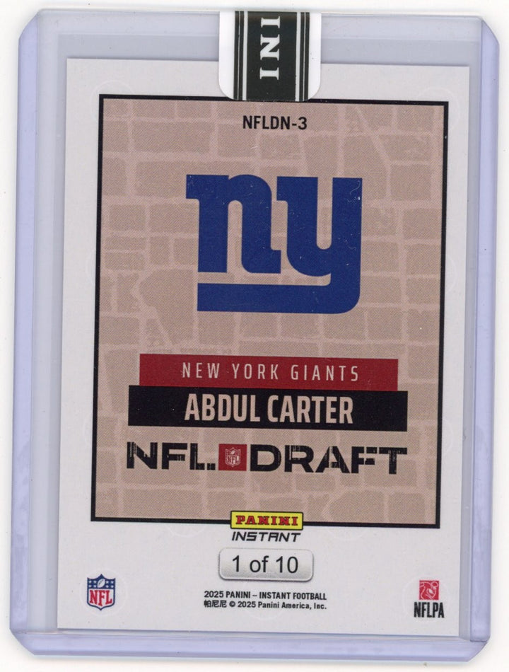 2025 Panini Instant NFL Abdul Carter #DN3 Draft Night Red /10 RC Card