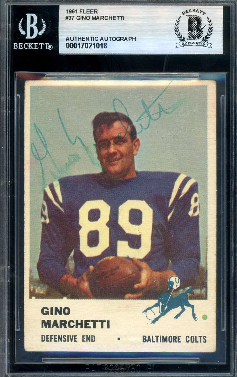 Gino Marchetti Beckett BAS Signed 1961 Fleer Autograph