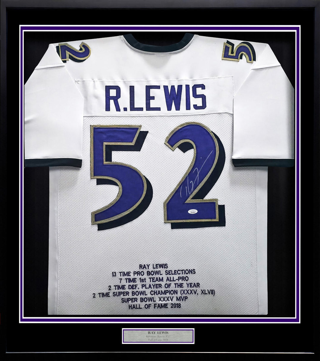 Baltimore Ravens Ray Lewis Signed Framed White Jersey JSA