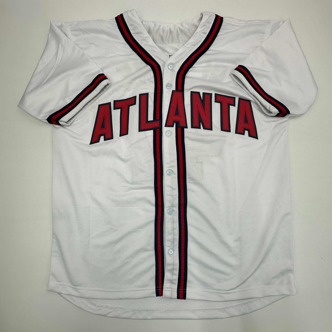 Facsimile Autographed Tom Glavine Atlanta White Reprint Jersey Size Men's XL