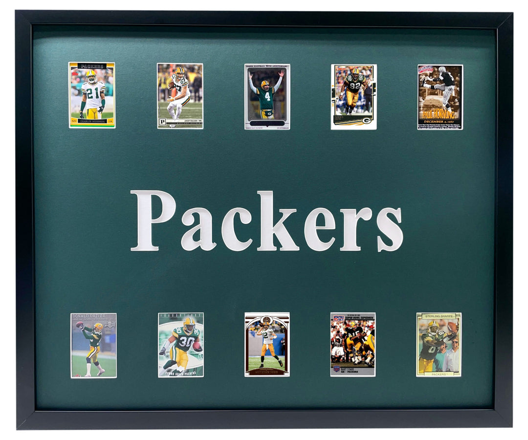 Green Bay Packers Framed 10 Football Card Collage Lot Starr Rodgers Favre White